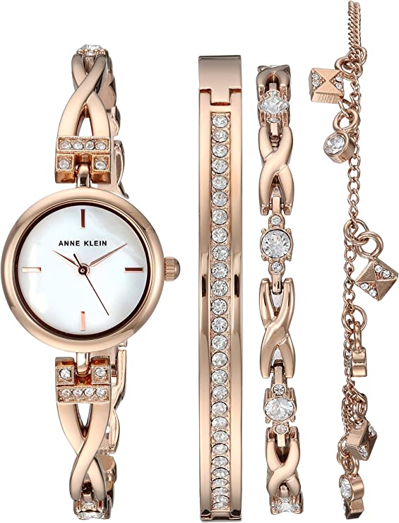 Anne Klein Women's Premium Crystal Accented Watch and Bracelet Set ( Color: Rose Gold )