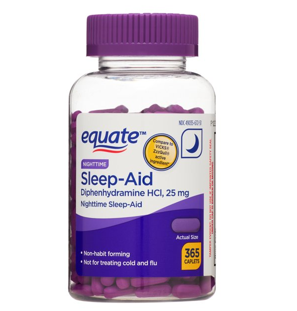 Equate Diphenhydramine HCI Nighttime Sleep-Aid Caplets, 25 mg, 365 Count