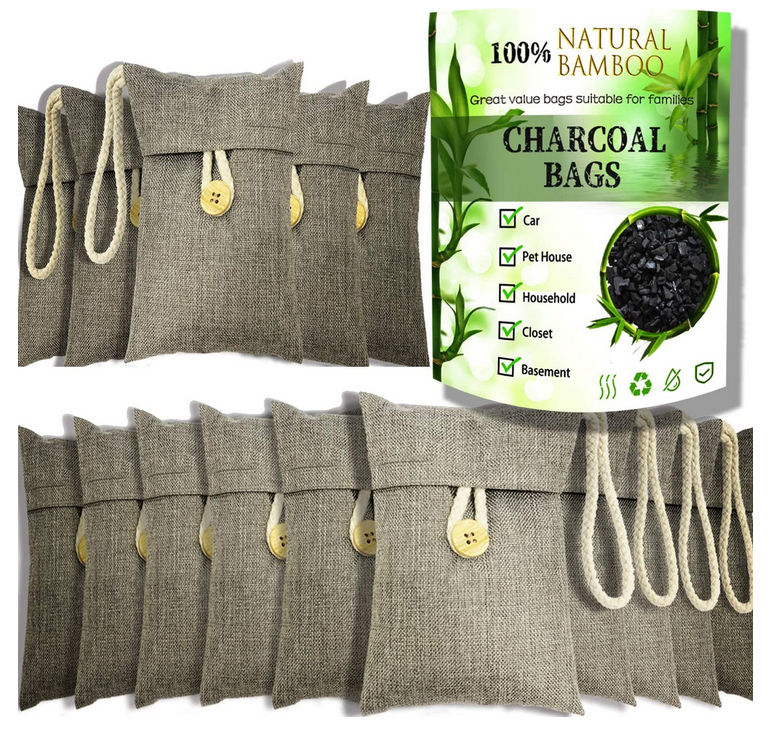 Charcoal bags Odor Absorber Activated Bamboo Charcoal Air Purifying Bag for Home Odor Eliminator Car Air Freshener for Closet Deodorizer Shoe Room Basement Litter Box Pet safe Bag 15Packs×100g