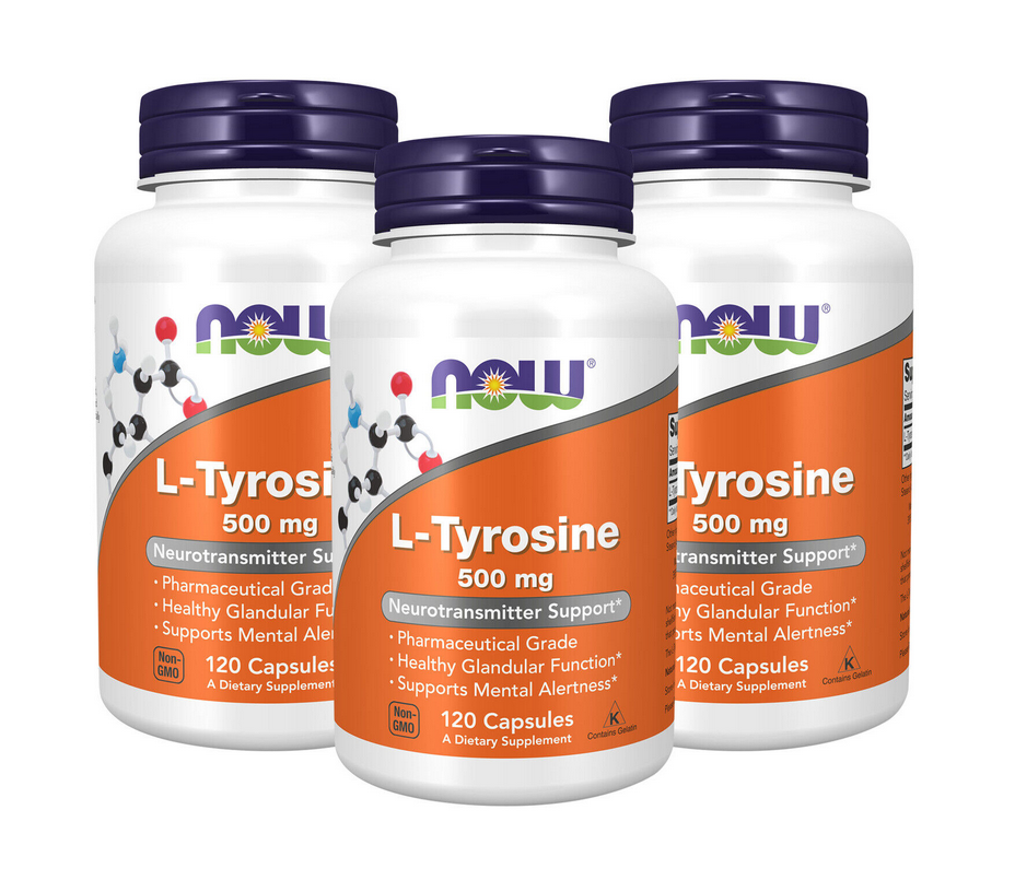 3 x NOW L Tyrosine 500 mg 120 Capsules Neurotransmitter Support MADE IN USA