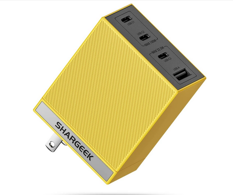 Shargeek USB C Charger, 100W 4-Port GaN USB C Wall Charger, PPS PD 3.0 Foldable Fast Charger Power Adapter for MacBook Pro/Air, Dell XPS, iPhone 13/13 Pro, Pixel, iPad Pro, and More - Yellow - Color: Yellow