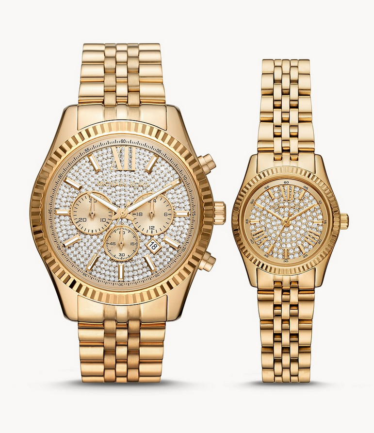 Michael Kors Lexington Chronograph His and Hers Gold-Tone Stainless Steel Watch Gift Set