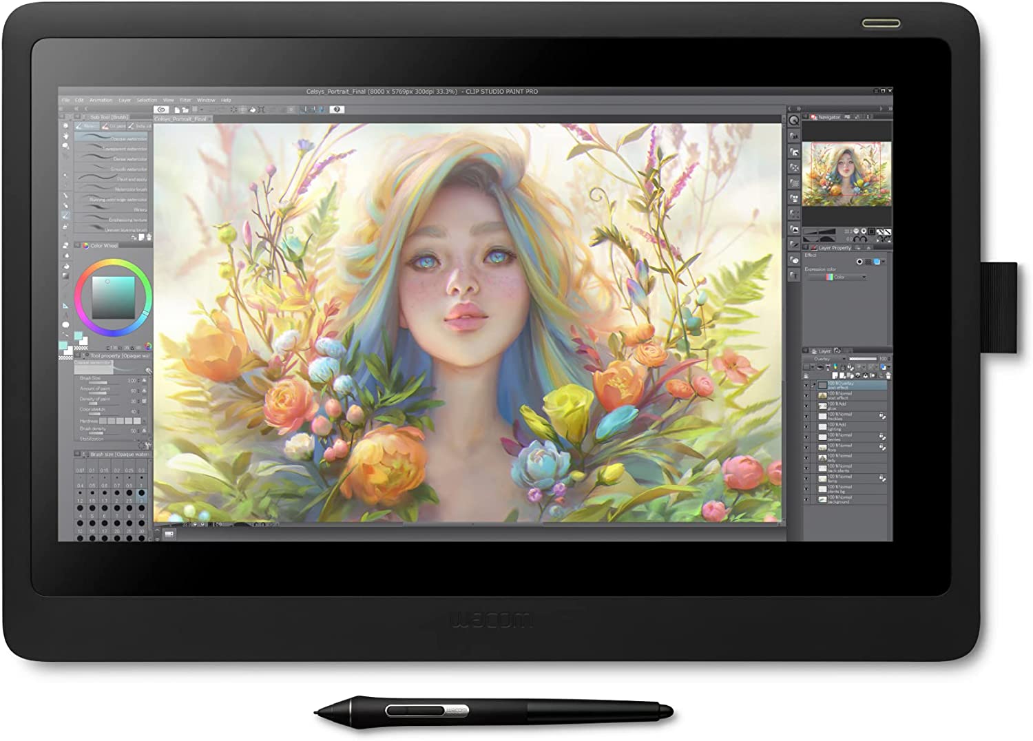 Wacom Cintiq 16 Drawing Tablet with Full HD 15.4-Inch Display Screen, 8192 Pressure Sensitive Pro Pen 2 Tilt Recognition, Compatible with Mac OS Windows and All Pens