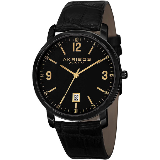 AKRIBOS XXIVBlack Dial Black Leather Quartz Men's Watch