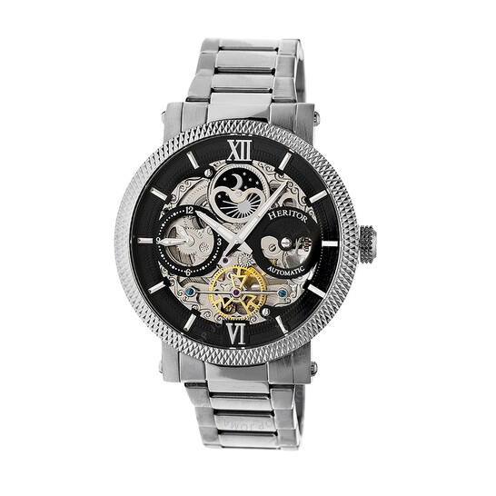 Heritor Aries Black Skeleton Dial Automatic Men's Watch