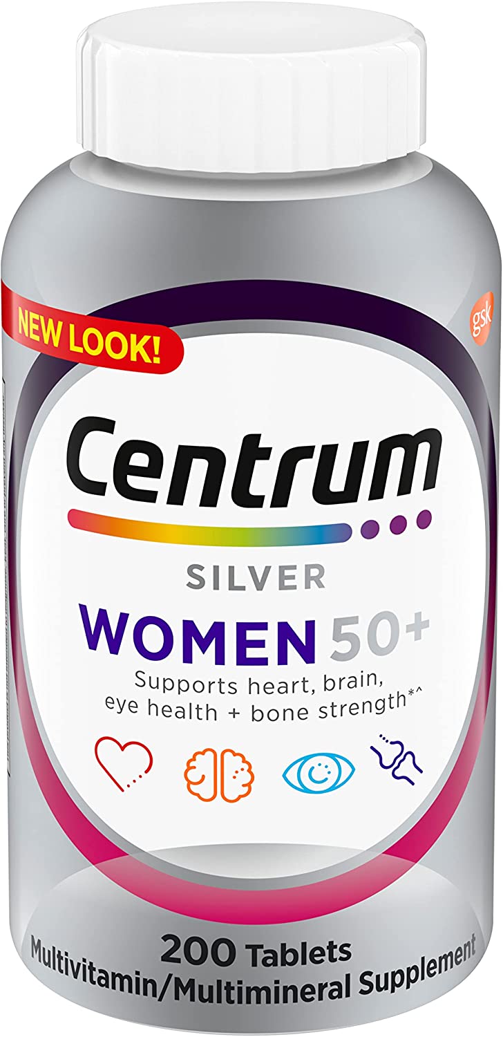 Centrum Silver Women's Multivitamin for Women 50 Plus, Multivitamin/Multimineral Supplement with Vitamin D3, B Vitamins, Non-GMO Ingredients, Supports Memory and Cognition in Older Adults - 200 Ct