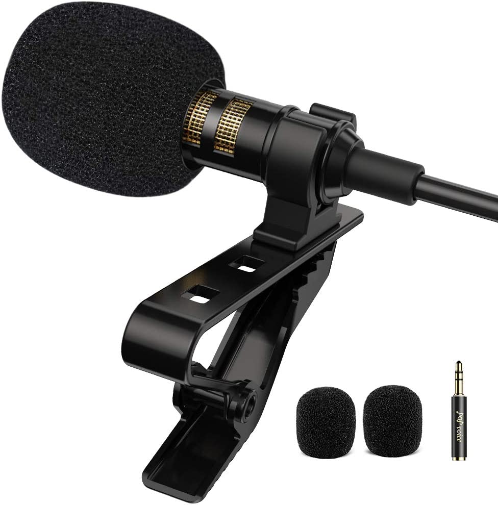 PoP voice Professional Lavalier Lapel Microphone Omnidirectional Condenser Mic for iPhone Android Smartphone,Recording Mic for Youtube,Interview,Video