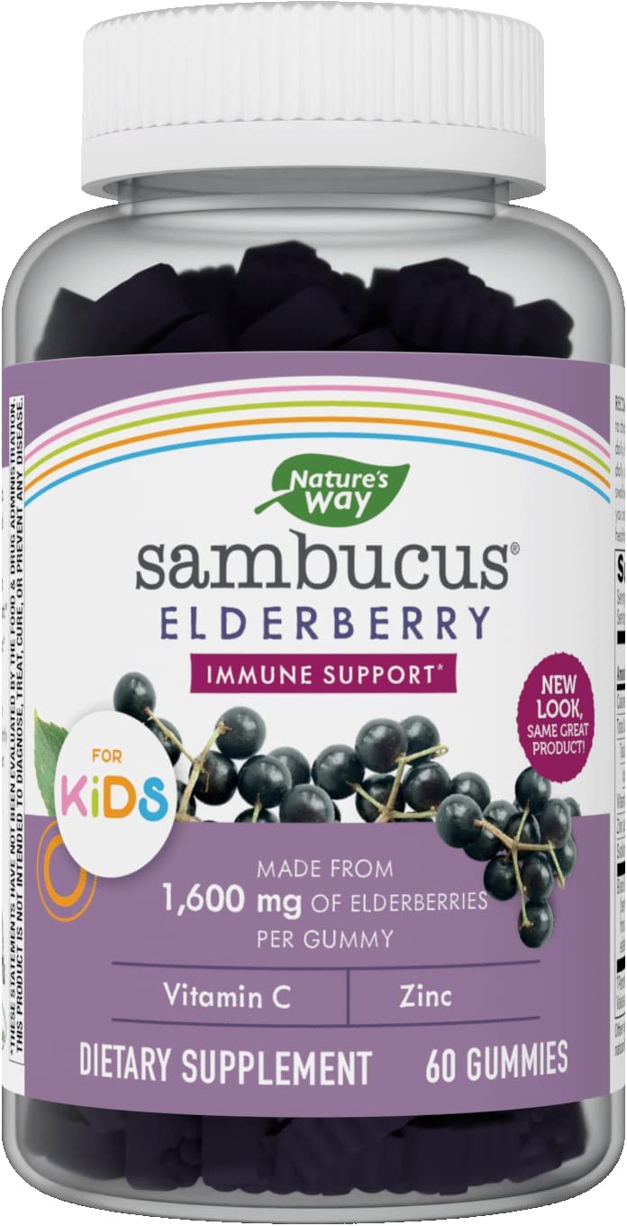 Nature’s Way Sambucus Elderberry Gummies for Kids, Immune Support Gummies*, with Vitamin C and Zinc, Delicious Berry Flavor, 60 Gummies ( Style: Kid's )