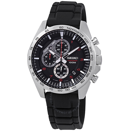 SEIKO Chronograph Black Dial Black Rubber Men's Watch