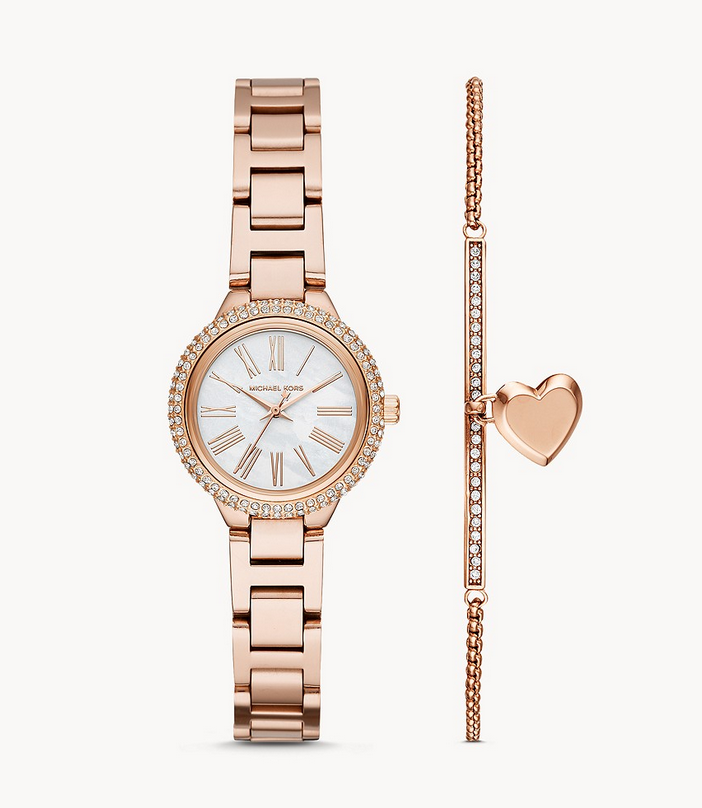 Michael Kors Women's Taryn Three-Hand Rose Gold-Tone Stainless Steel Watch Set