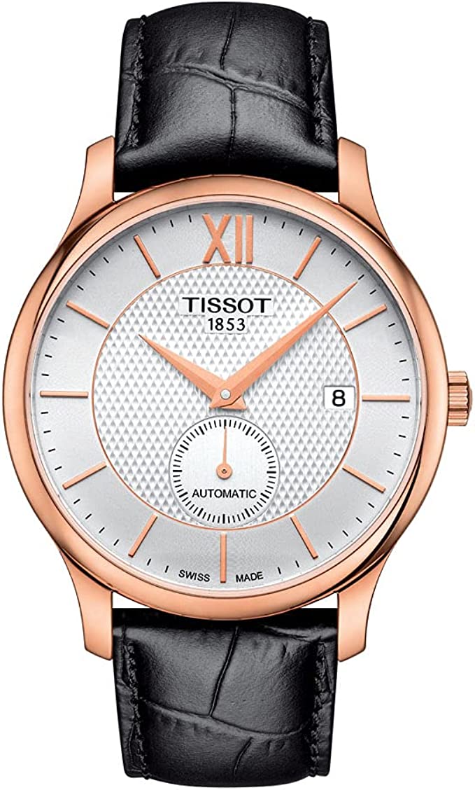Tissot Mens Tradition 316L Stainless Steel case Swiss Automatic Watch, Black, Leather, 20 (T0634283603800)