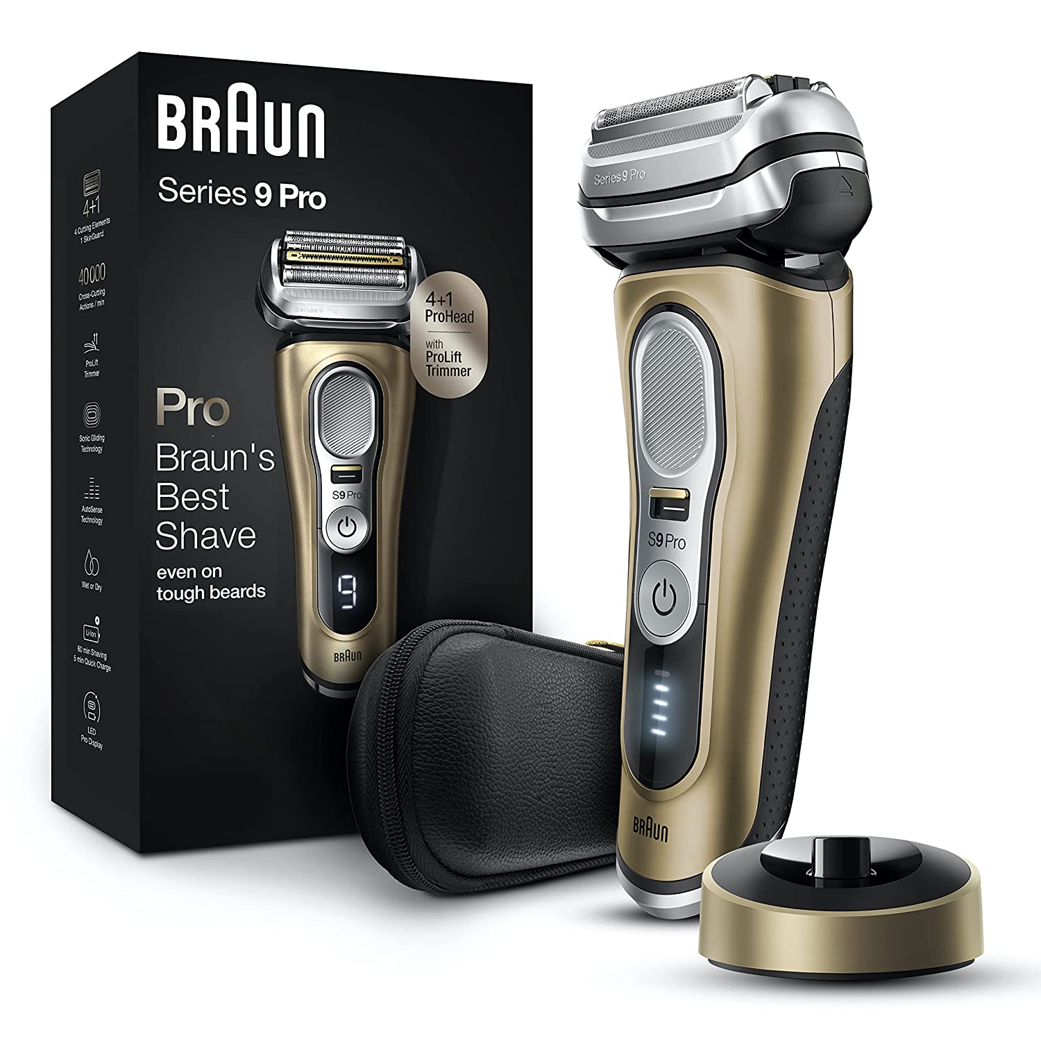 Braun Electric Razor for Men, Waterproof Foil Shaver, Series 9 Pro 9419s, Wet & Dry Shave, with ProLift Beard Trimmer for Grooming, Charging Stand Included, Gold ( Style: 9419s )