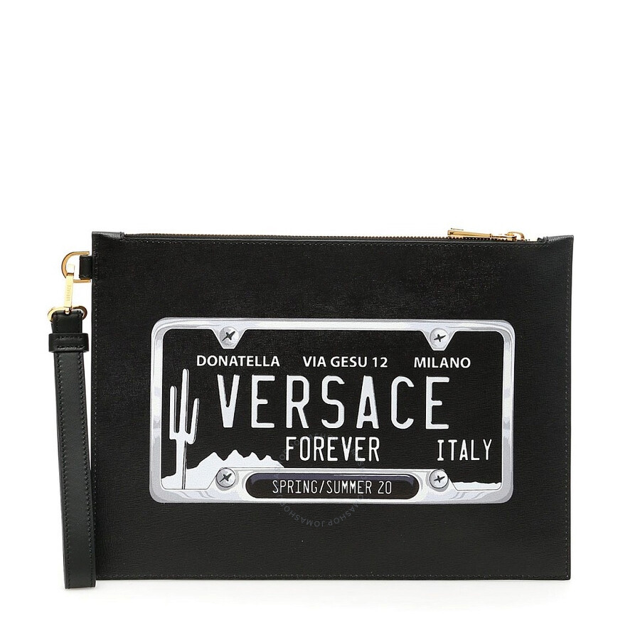 VERSACEMen's Number Plate Logo Print Clutch