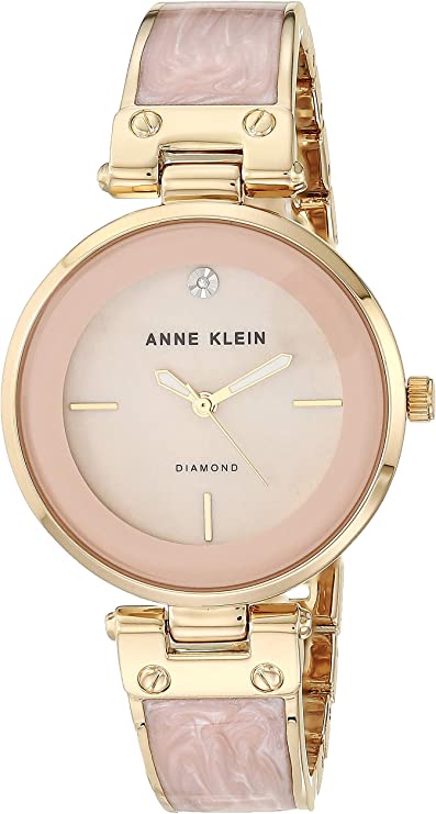Anne Klein Women's Genuine Diamond Dial Bangle Watch ( Color: Light Pink/Gold )