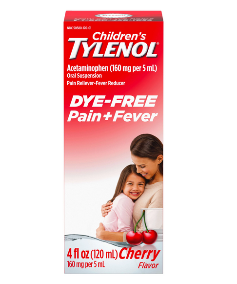 Children's Tylenol Pain + Fever Medicine, Dye-Free, Cherry, 4 Fl. Oz